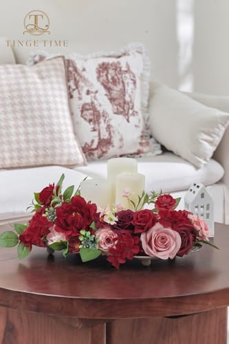 TINGE TIME Burgundy Silk Roses and Dahlias Artificial Flower Set