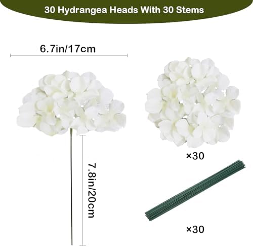 White Hydrangea Artificial Flowers Bulk 30 Pcs