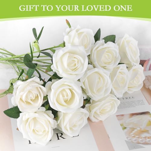 Hananona 50 Pcs Artificial Roses White Bulk