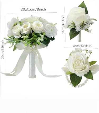 Meldel Ivory Wedding Bouquets Set with Corsage and Boutonniere