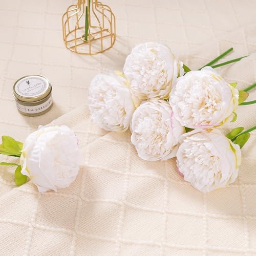UArtlines 2 Bouquet 10 Heads Artificial Peony Decor Cream White