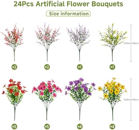 SHareconn 24 Bundle Artificial Flowers for Outdoor Decor