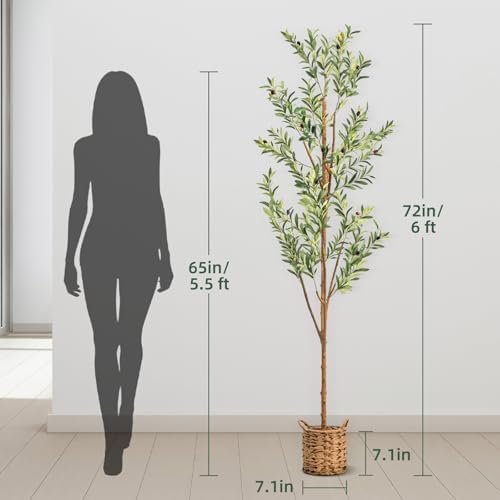 6ft Artificial Olive Tree with LED Lights and Woven Basket