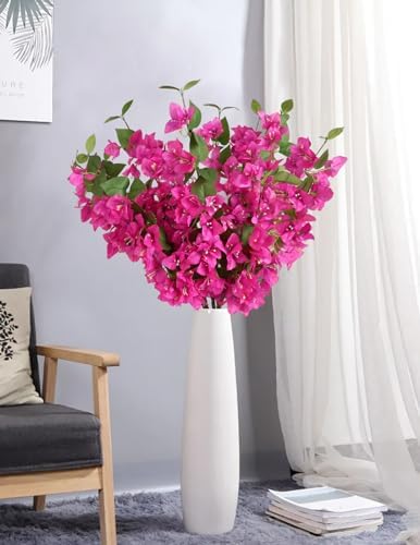 INSUNSIX 12PCS Long Stem Pink Artificial Bougainvillea Flowers