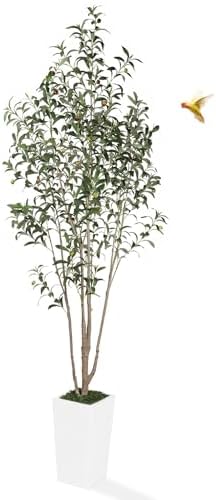 7FT Artificial Olive Tree with Dried Moss and White Pot