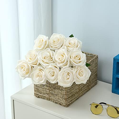 15PCS Ivory Roses Artificial Flowers for Wedding Decorations