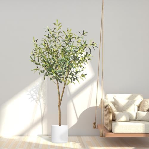 GOVIRAYE Artificial Olive Tree 5ft - Lifelike Indoor Faux Plant