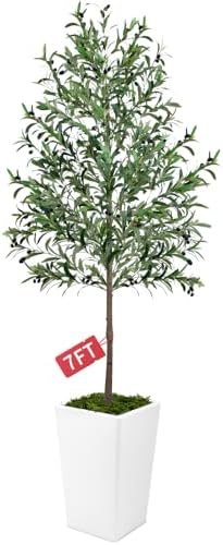 7ft Artificial Olive Tree with Realistic Fruits and Natural Wood Trunk