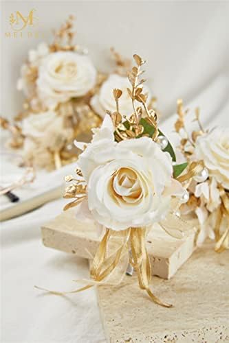 Meldel Champagne Boutonniere Set of 6 for Groom Best Man