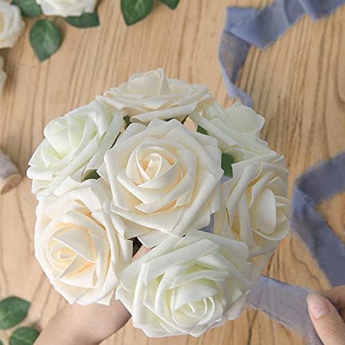 Higfra Artificial Champagne Roses with Stem 25 PCS