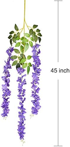 6 Pack Artificial Wisteria Vine Hanging Garland Purple
