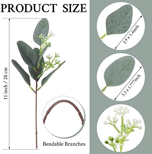 Janinka Artificial Eucalyptus Leaves with White Seeds 60 Pcs