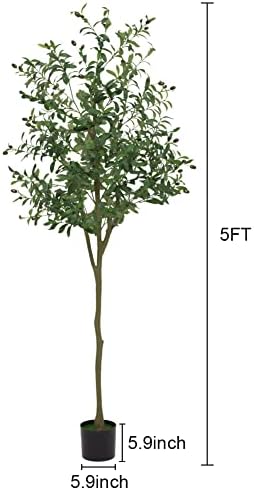 5ft Artificial Olive Tree with Lifelike Fruits and Natural Wood Trunk