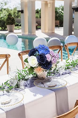 LVEFIT Artificial Rose Bouquet with 12 Pcs Long Stem Silk Roses Navy Blue