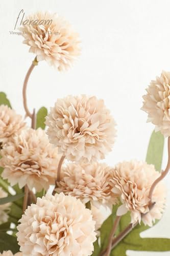 Floroom 5pcs Faux Silk Pompon Mums Artificial Flowers Beige