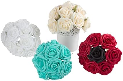 IPOPU 30pcs Baby Blue Roses Artificial Flowers with Stems