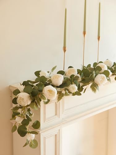 MISSPIN Artificial Flower Garland with Peonies and Roses