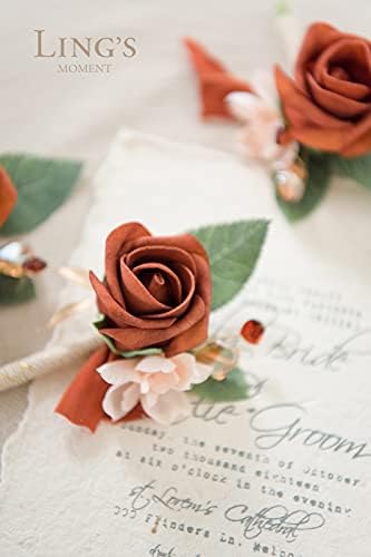 Lings Moment Terracotta Orange Boutonniere Set