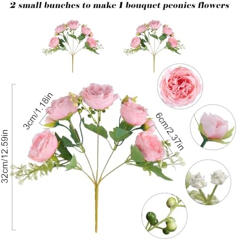 Pusuny Light Pink Artificial Peony Bouquet 2 Bundles
