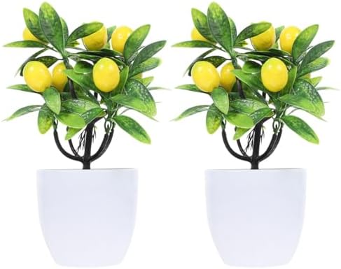 PRETYZOOM 2pcs Artificial Lemon Tree 24cm Potted Plant