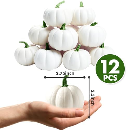 ShellKingdom Artificial Mini Pumpkin Decor 12PCS White