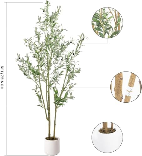 Realistic Artificial Olive Tree 6FT with White Planter