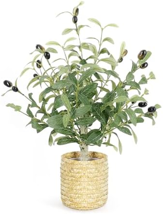 AceList 19 Inches Fake Olive Tree with Woven Basket