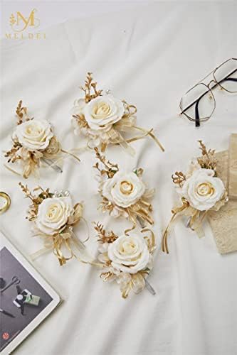 Meldel Champagne Boutonniere Set of 6 for Groom Best Man