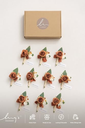 Lings Moment Terracotta Orange Boutonniere Set