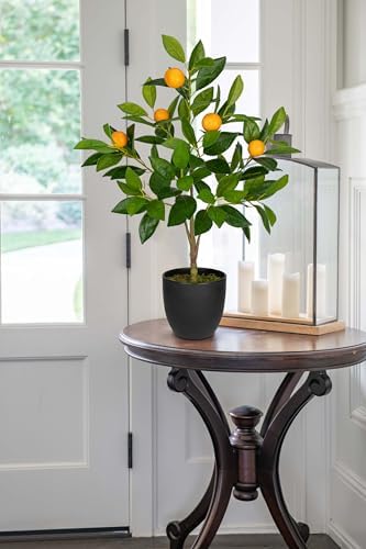 2 Ft Artificial Orange Trees 2 Pack with Black Pots