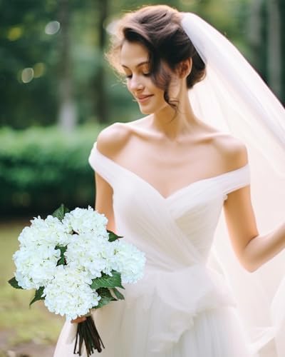 6PCS Premium White Hydrangea Artificial Flowers Bouquets