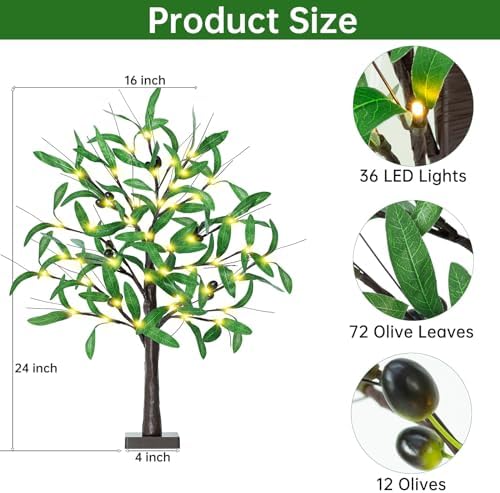 24 Inch Lighted Olive Tree with 36 LED Lights