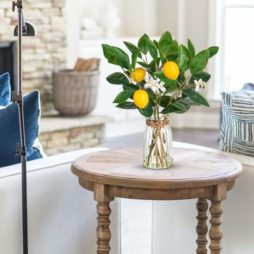 Oairse Artificial Lemon Stems in Glass Vase