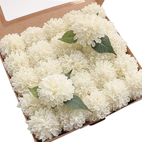 Floroom Artificial Dahlia Flowers 25pcs Ivory Foam Fake Roses