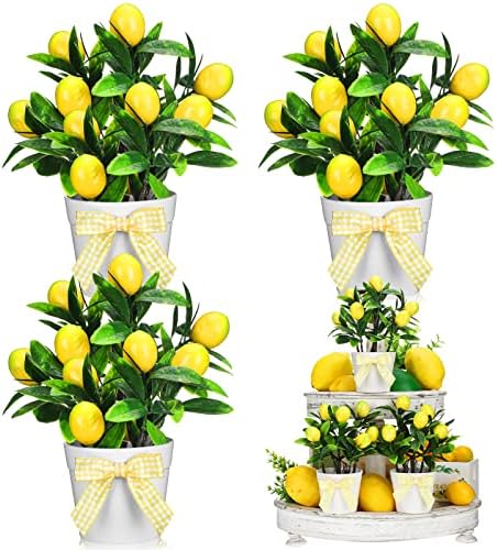 Jexine 3 Pack Lemon Tiered Tray Decor Set