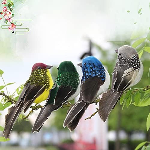 4PCS Green Artificial Feathered Birds for Christmas Tree Decor