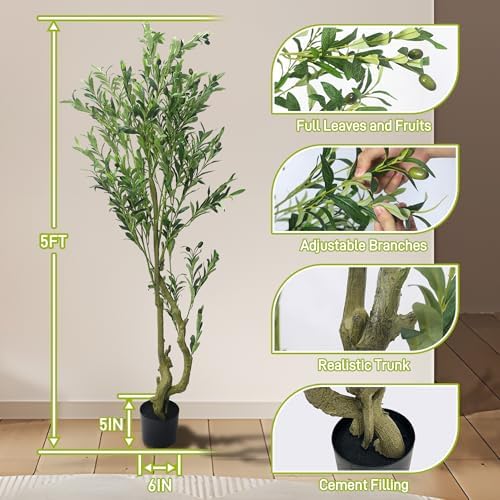 Quibbay 5FT Artificial Olive Tree with Lifelike Fruits
