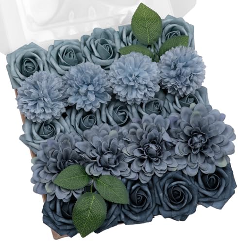 TINGE TIME Artificial Flowers Combo Dusty Blue Roses