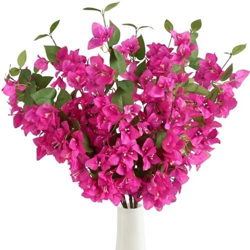 INSUNSIX 12PCS Long Stem Pink Artificial Bougainvillea Flowers