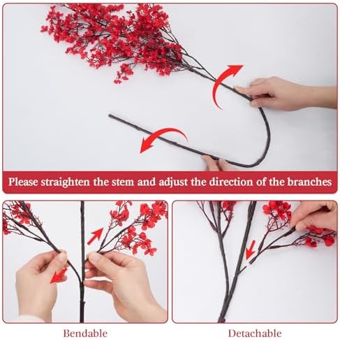AILANDA 6 Pack Babys Breath Artificial Flowers Red 394 Inch Long Stems