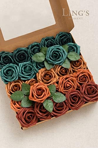 Lings Moment Artificial Roses 25Pcs 3 Inch Teal Shades