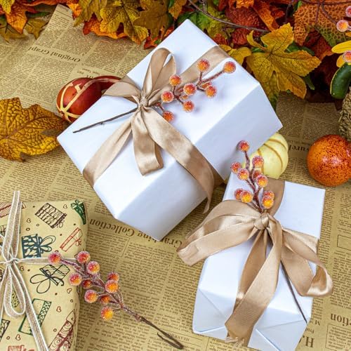 Frosted Artificial Orange Berry Stems 32 Pack Fall Decor
