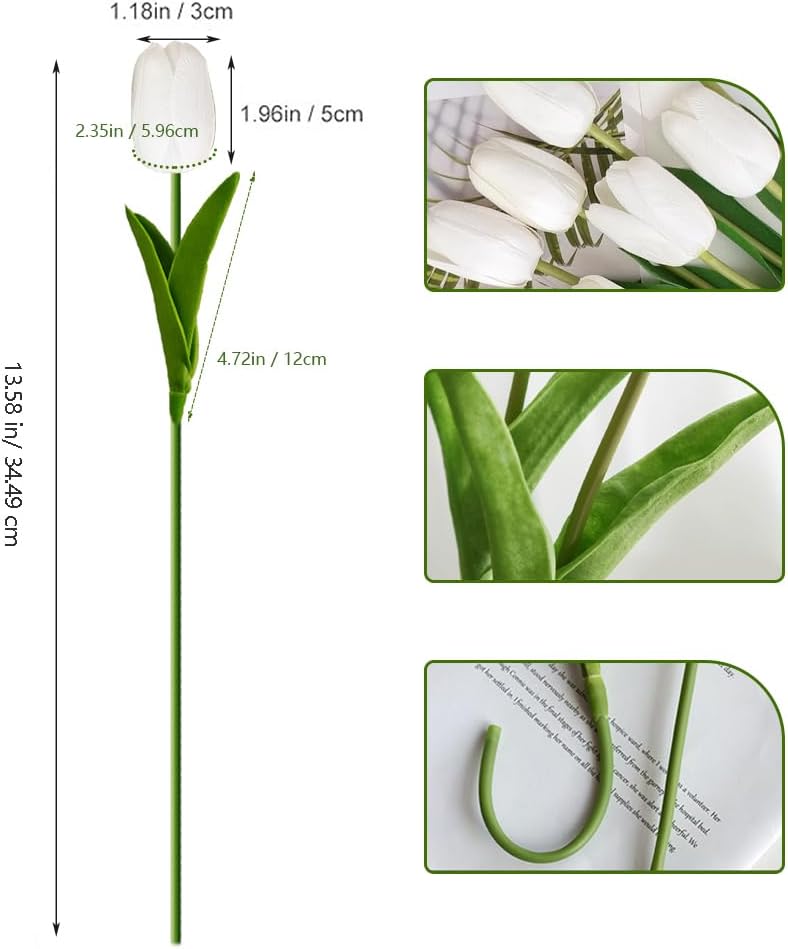 20pcs White Tulips Artificial Flowers for Home Wedding Decor