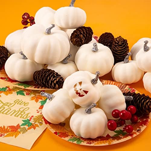 JOYIN Artificial White Pumpkins 18PCS Fall Decor Set