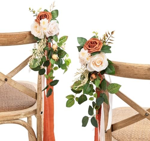 Lings Moment 8pcs Wedding Chair Flowers Decorations with Chiffon Ribbons