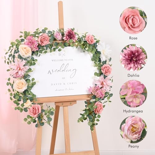 Waipfaru Pink Floral Rose Garland Decor 607ft