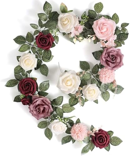 Garisey 5FT Artificial Rose Garland Burgundy Wedding Decor