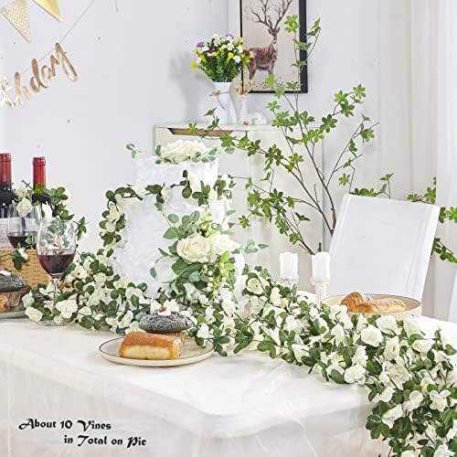 8 Pcs 66FT Artificial Rose Vine Garland with Green Leaves