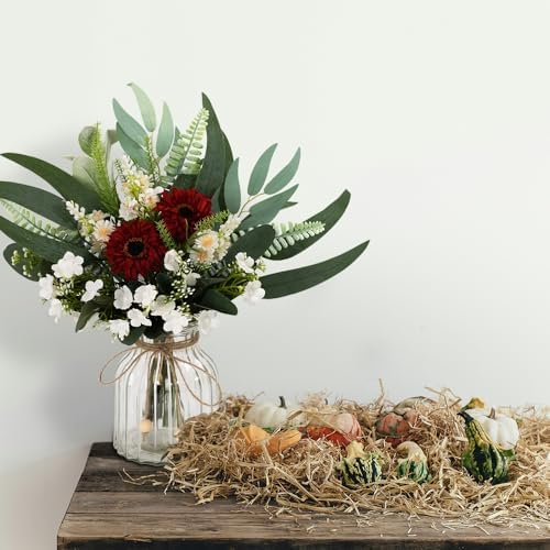 Jareling Artificial Flowers in Vase Set with Vase Red
