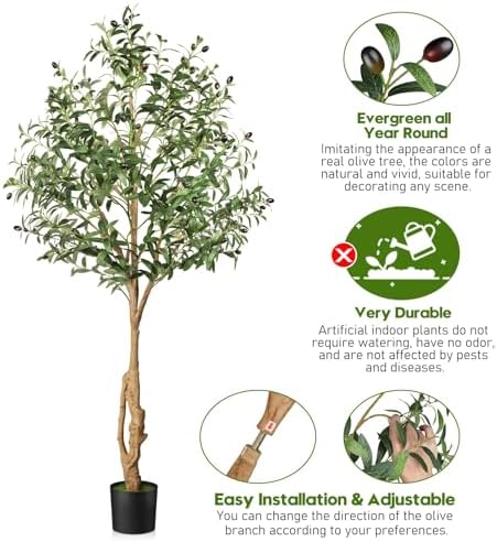 EOOIO 6ft Artificial Olive Tree with Realistic Fruits and Leaves
